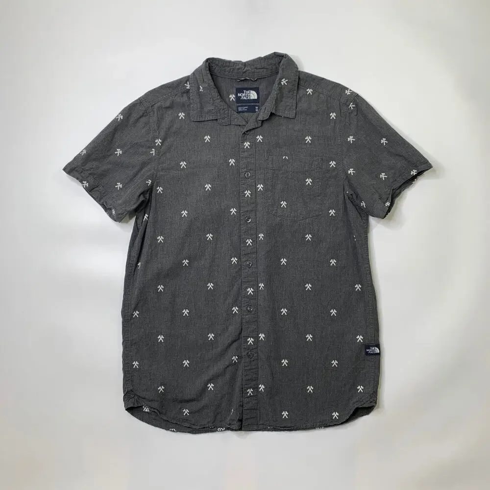 The North Face Shirt Mens M Medium Graphite White Baytrail Jacquard Crossed-Axe